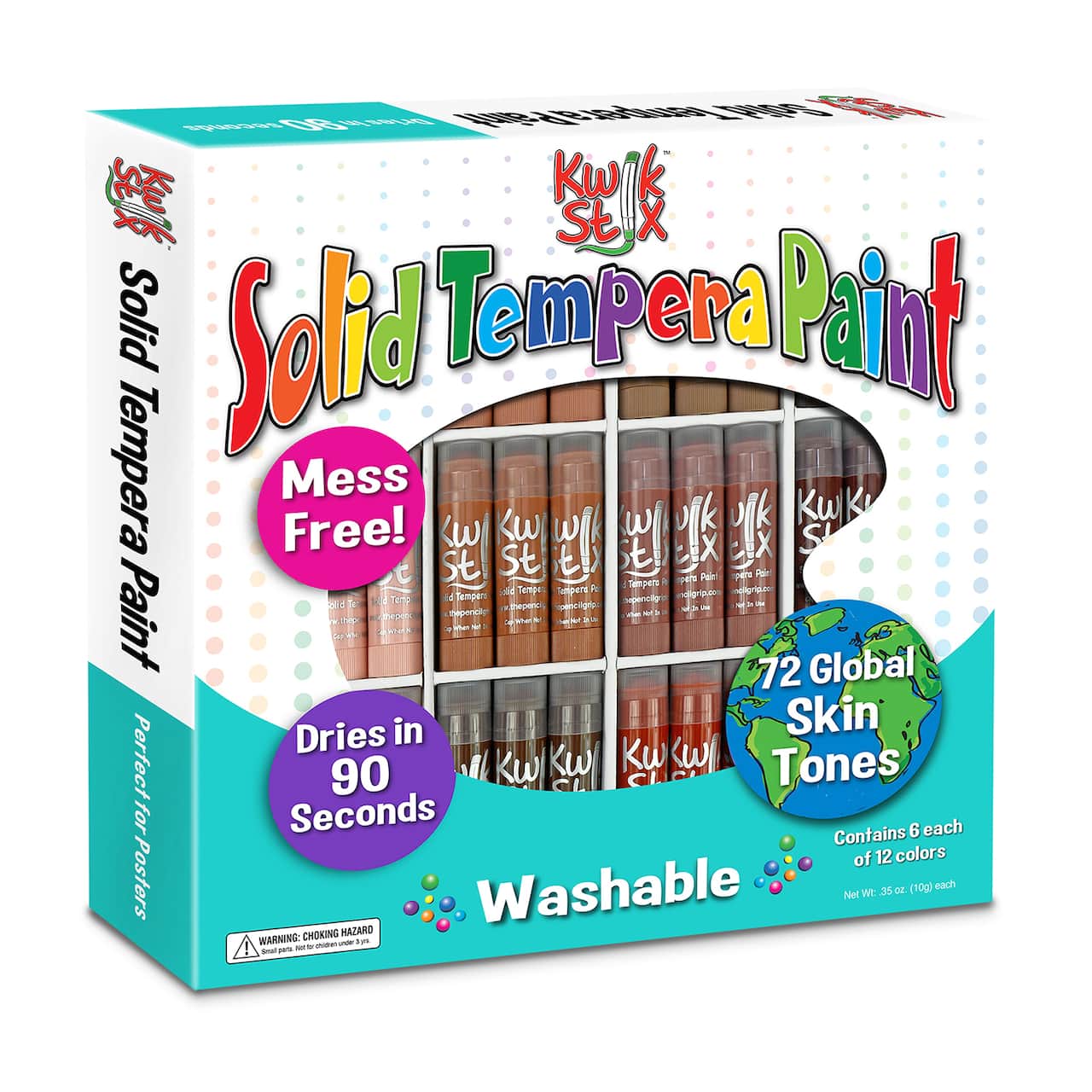 The Pencil Grip Kwik Stix 72 Piece Global Skin Tones Washable Tempera Paint Class Pack